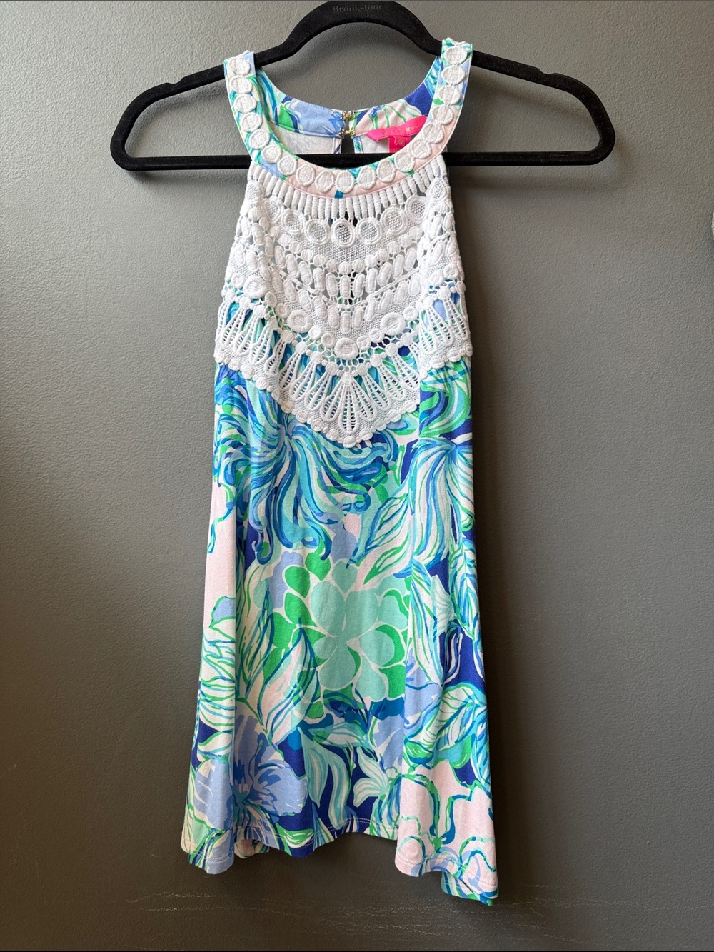 Lilly Pulitzer Pink Label Floral Top with White Crochet Accents